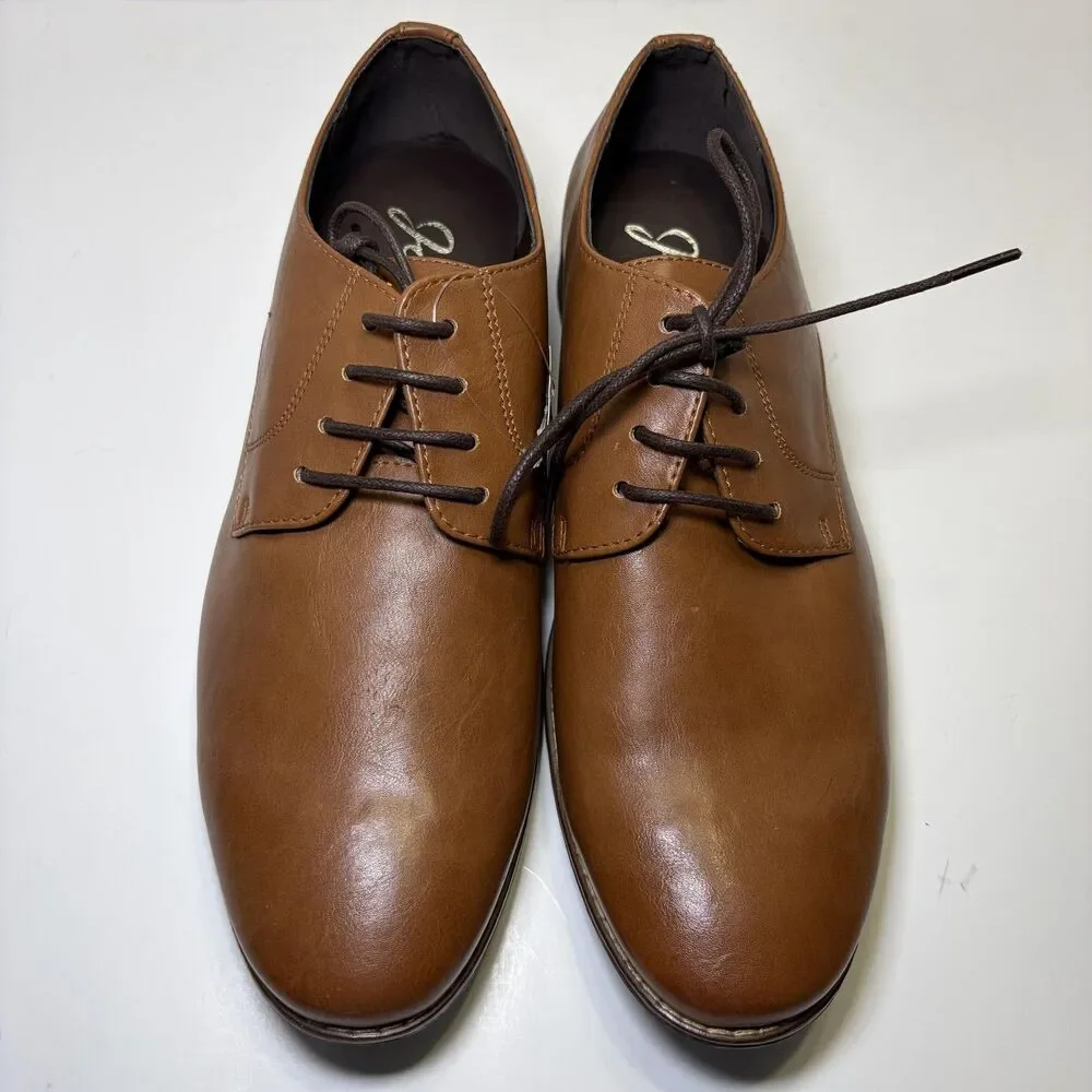 Jousen Dress Shoes Men's Size 9.5 Brown Faux Leather Lace Up Derby Oxford 5A098